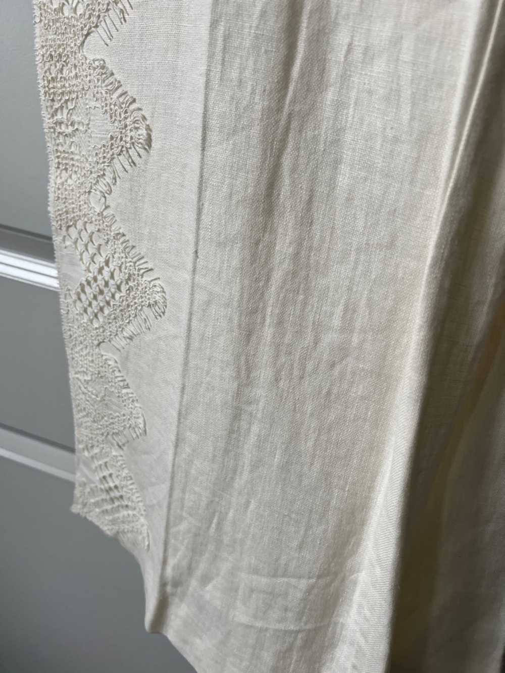 Zara Cream Embroidered European Linen Wide Leg Trousers - Picture 6 of 9